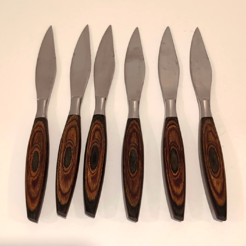 vintagr Set of Six Stainless Steel and Wood Handle Knives